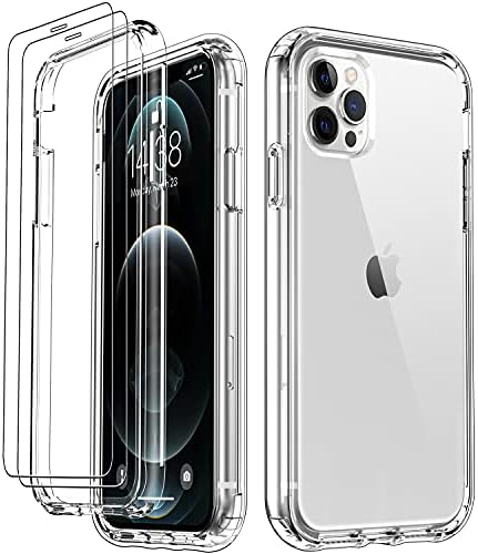 Dorismax iPhone 12 Pro Max Case, עם [2 x מגן מסך זכוכית], כיסוי TPU ברור Crystal+פגוש מחשב קשה, מארז טלפון מגן